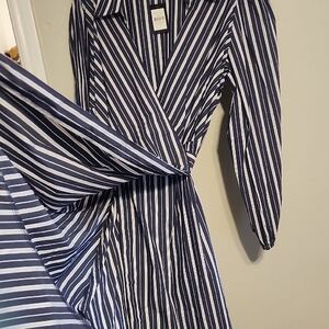 Avenue Navy and White Striped Long Sleeve Dress